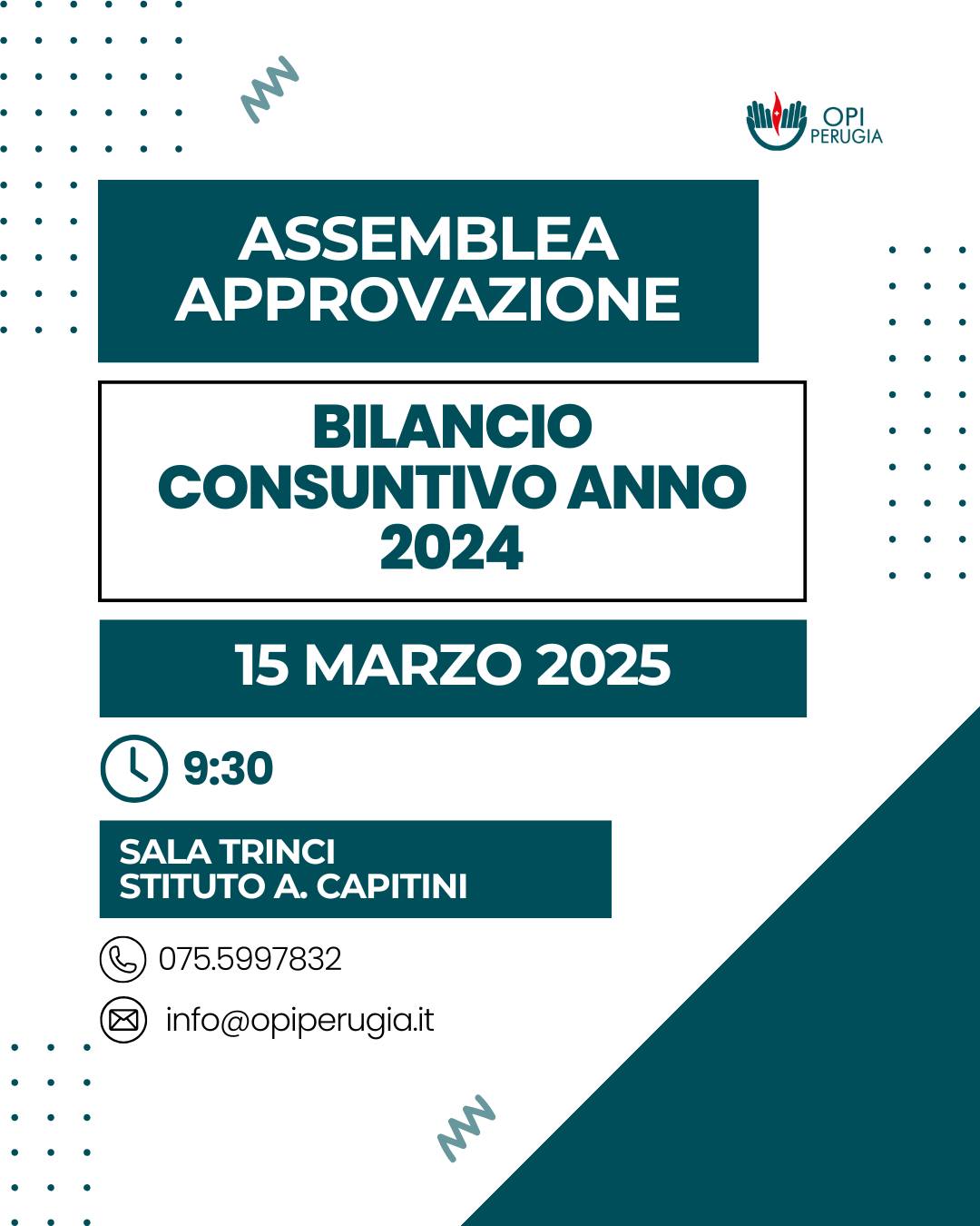 Convocazione Assemblea Annuale OPI Perugia – Approvazione Bilancio Consuntivo 2024